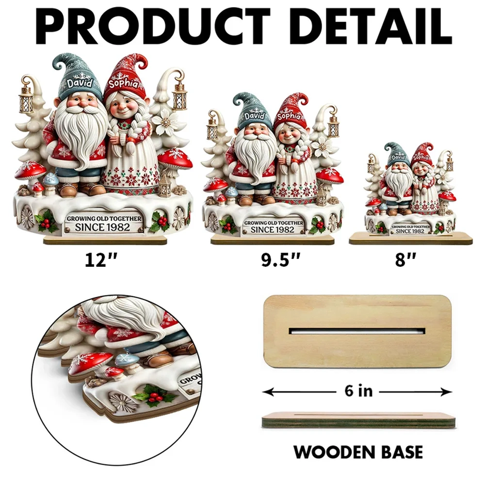 Custom Name Holiday Gnome Pair Wooden Plaque - Festive Home Display, Creative Couple Gift