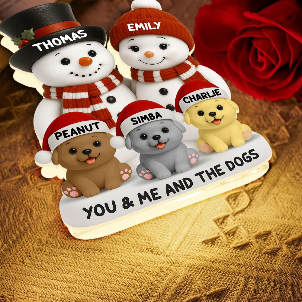 Snowman Family & Pets Acrylic Light Box – Warm Holiday Decor, Perfect Gift for Couples and Pets Lovers