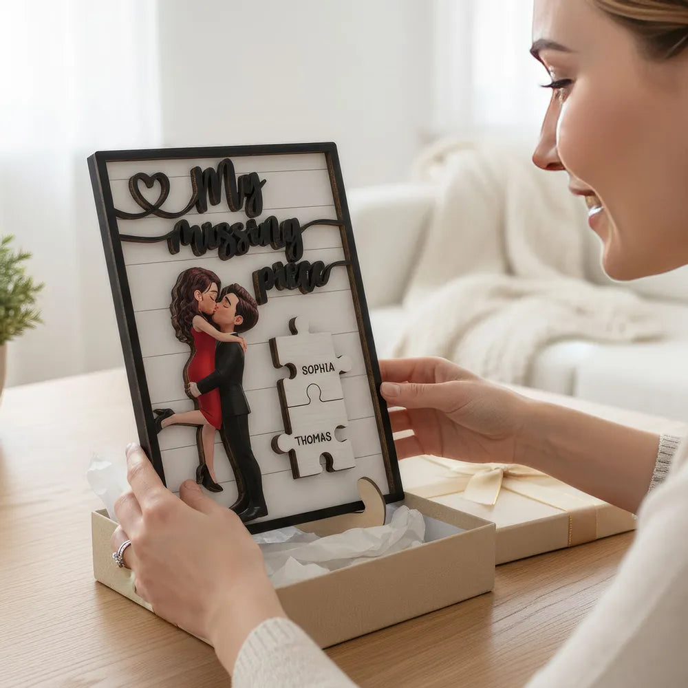 2-Layer Wooden Plaque You Are My Missing Piece - Personalized Couple Kissing Keepsake, Sweet Gift For Husband Or Wife