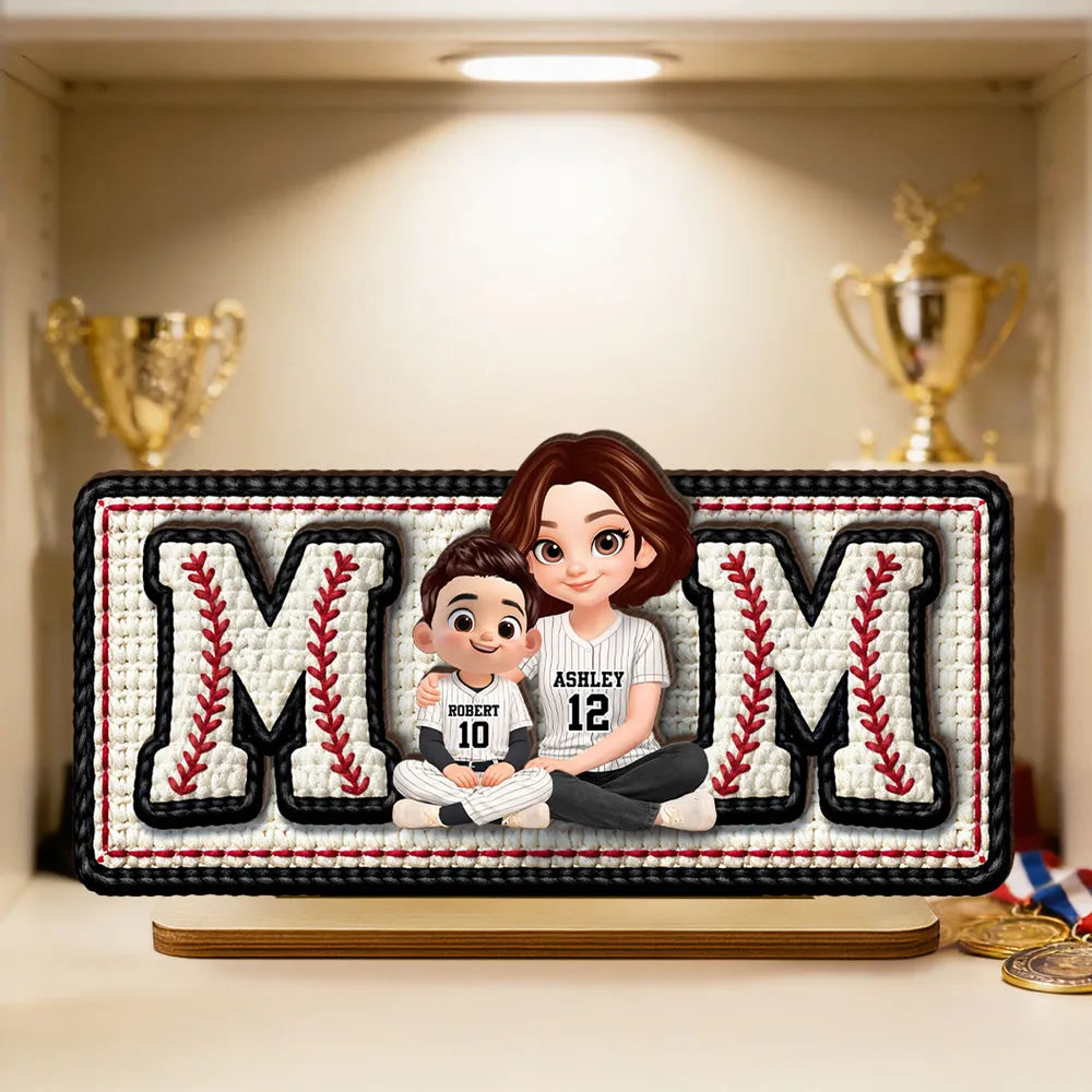 Personalized Baseball Mom 2-Layer Wooden Plaque, Custom Mom & Kids Jersey Design for Nursery or Living Room, Unique Gift for Mom