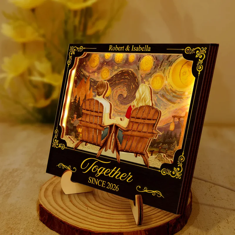 2-Layer Wooden LED Plaque Custom Printing 'My Favorite Place Is Next To You' Cozy Warm Light Couple Keepsake Gift