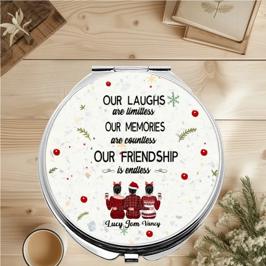 Besties - Our Laughs Are Limitless Our Memories Are Countless Our Friendship Is Endless - Personalized  Plaque, Ornament, Beauty Tools, Jewelry, Cup - Perfect Friendship Gift