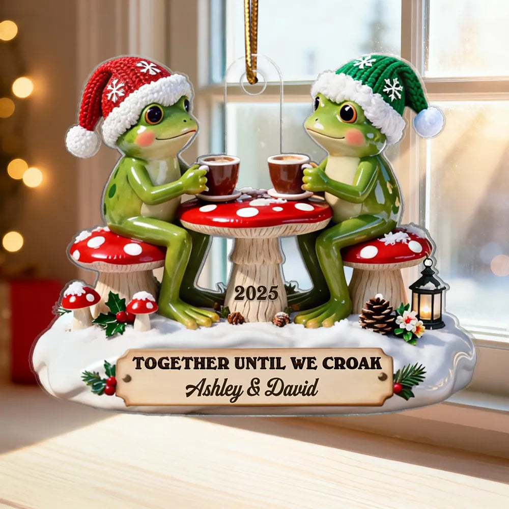 Personalized Acrylic Ornament Frog Couple Coffee Date, Cottagecore Cute Design, Unique Christmas Gift For Couple