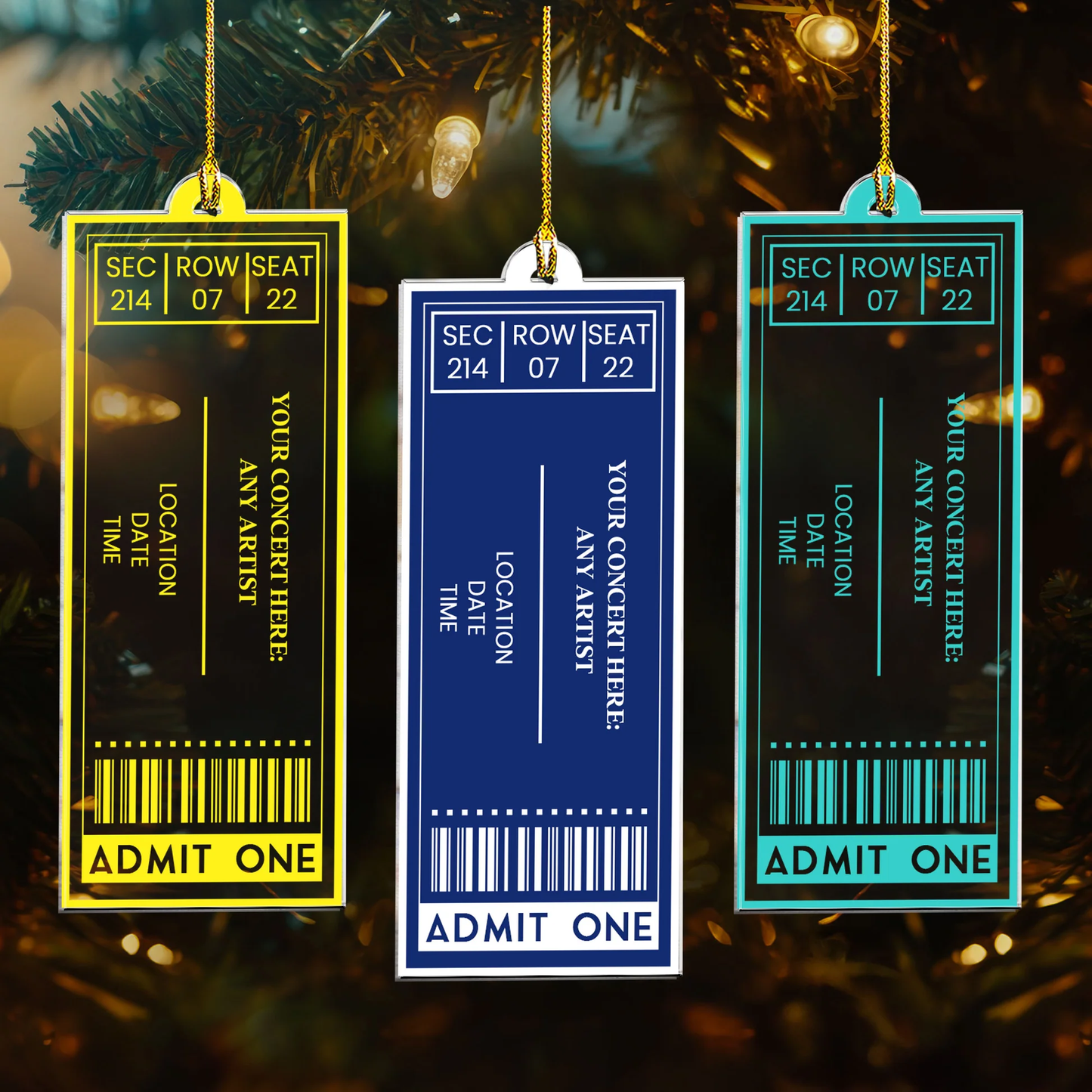 Admit One Ticket Style Acrylic Ornament, Personalized Concert Memory Keepsake, Cute Festive Decor Gift