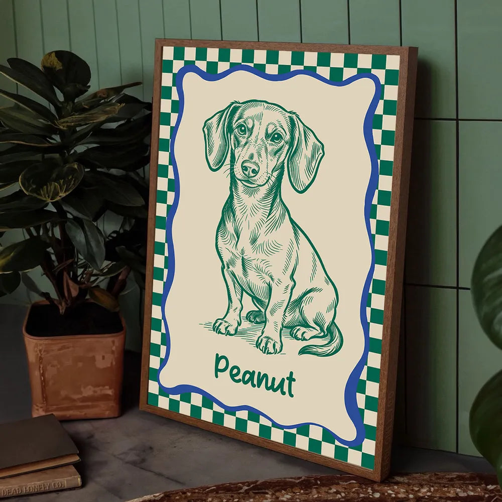 Personalized Dog Portrait Poster Modern Blue Line Art Wall Decor, Unique Creative Gift for Dog Lovers