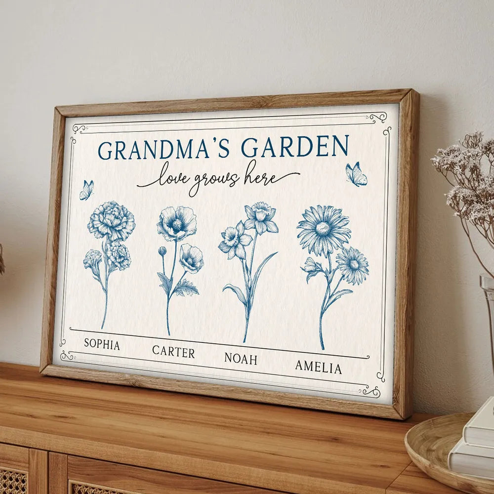 Grandma’s Garden Poster - Personalized Family Poster without Frame with Custom Names, Perfect Gift for Grandma
