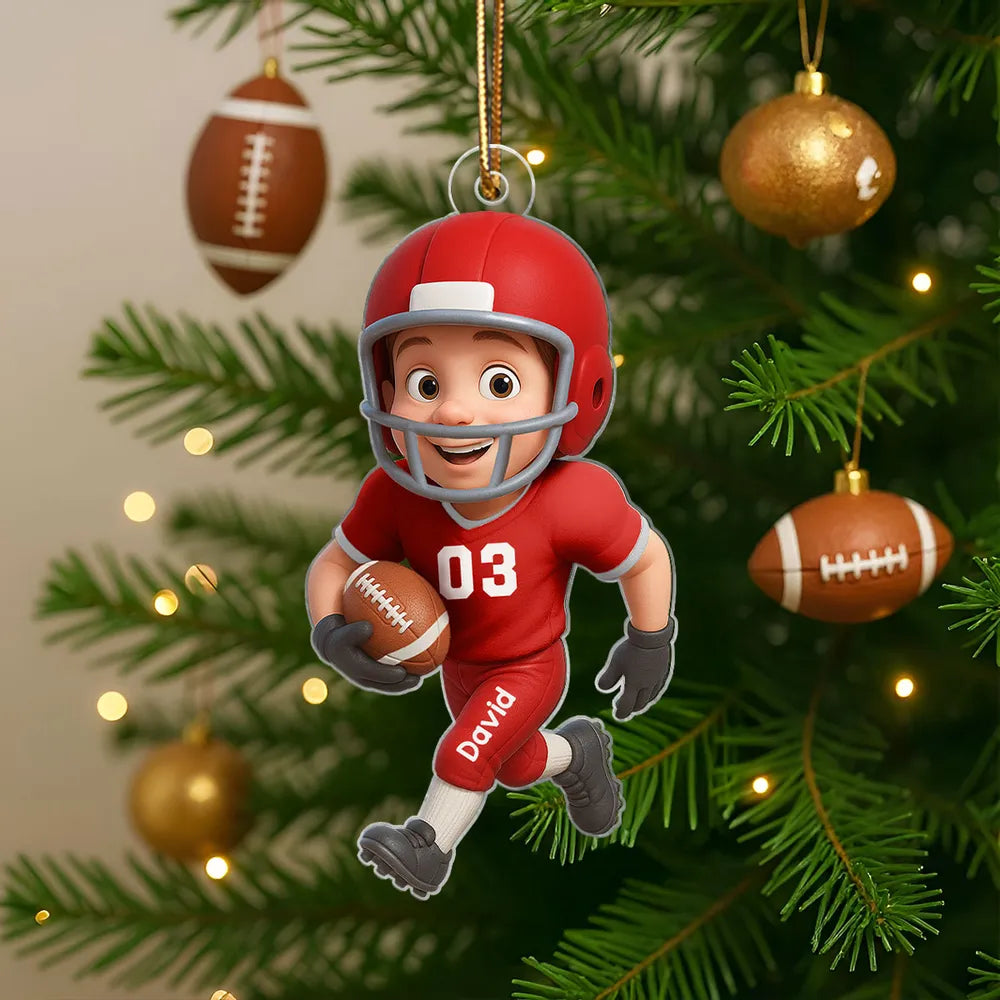 Personalized American Football Player Acrylic Ornament – Surprise Gift for Son