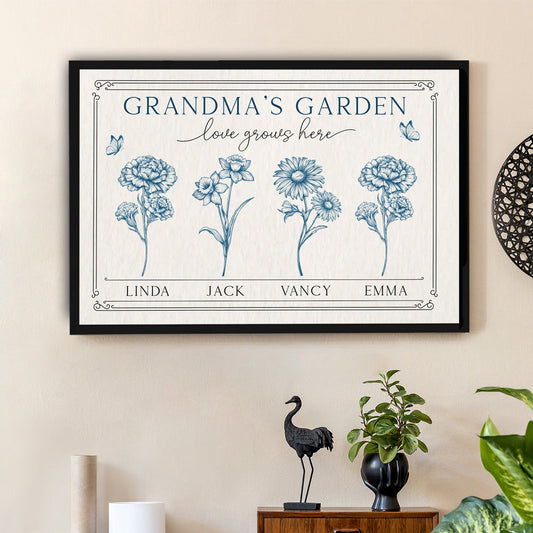 Grandma’s Garden Poster - Personalized Family Poster without Frame with Custom Names, Perfect Gift for Grandma