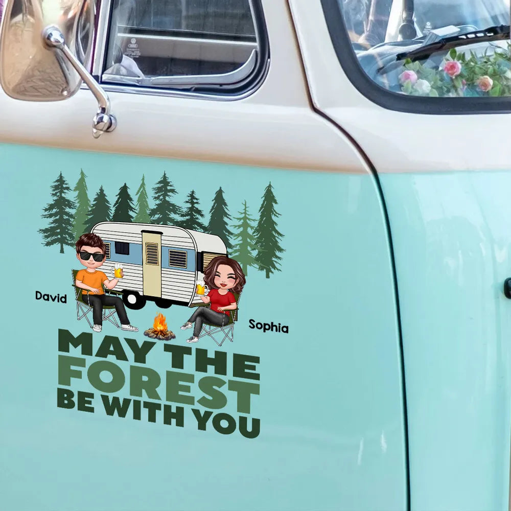 Personalized Camping Couple Sticker Decal for Car or RV Window - May The Forest Be With You Unique Gift