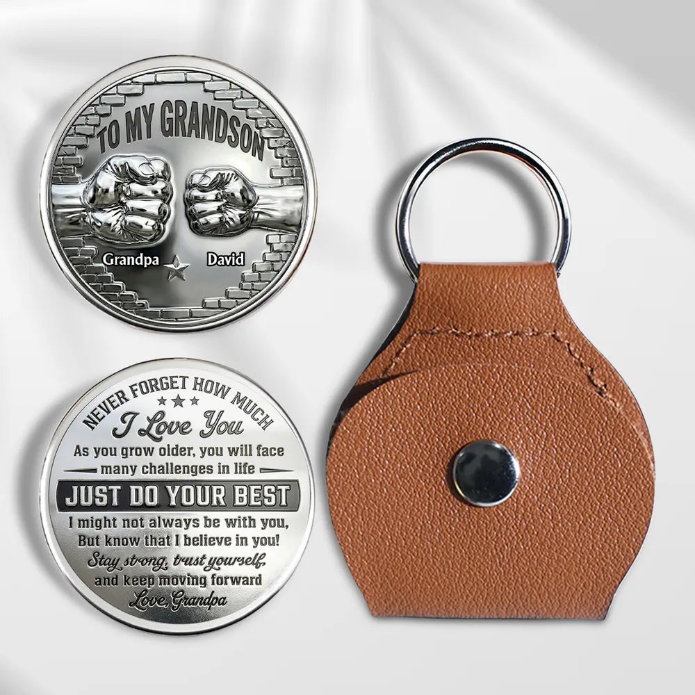 Personalized Pocket Hug Coin for Grandson from Grandpa - Encouraging Keepsake Gift for Everyday Strength