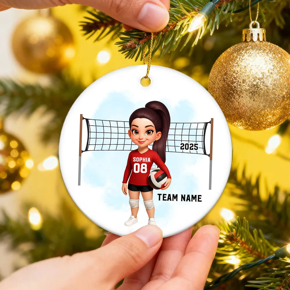 Volleyball Ceramic Ornament — customizable team & number, net backdrop — celebrate big wins, perfect gift for players & coaches