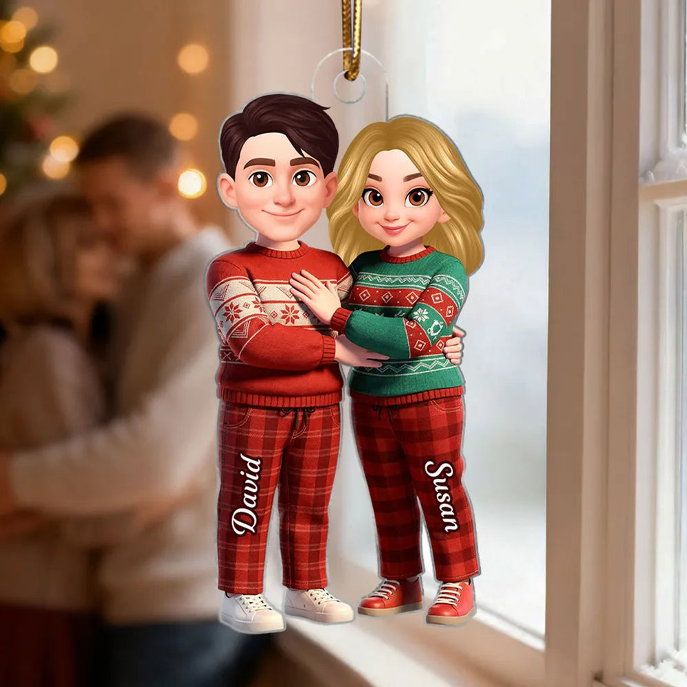 Custom Couple Acrylic Ornament, Cute Cartoon Partners in Matching Sweaters, Sweet Home Display Keepsake, Creative Gift