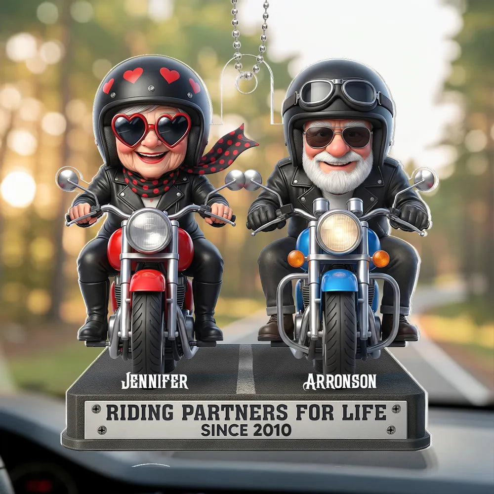 Acrylic Car Hanger Riding Partners for Life - Personalized Cute Motorcycle Couple Mirror Decor, Unique Gift