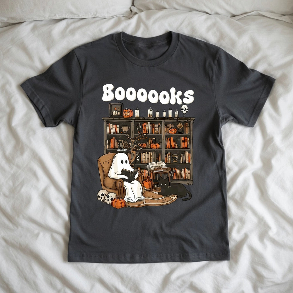 Personalized Boooooks Ghost Reading Books Classic Tee - Cute Retro Halloween Library Look, Unique Gift for Book Lovers