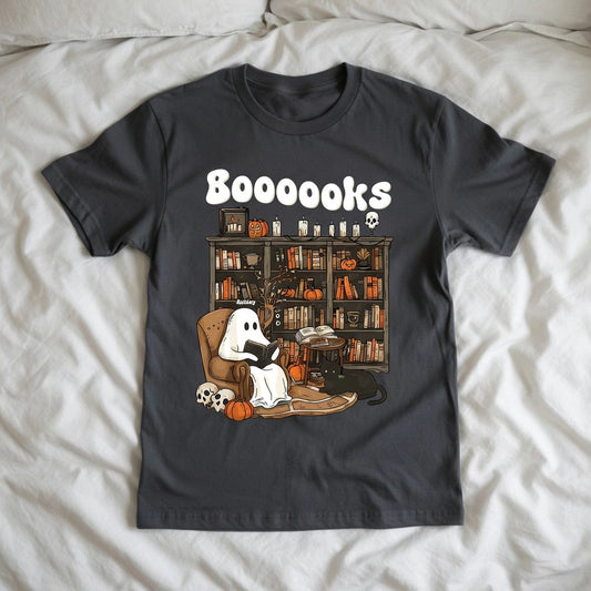 Personalized Boooooks Ghost Reading Books Classic Tee - Cute Retro Halloween Library Look, Unique Gift for Book Lovers