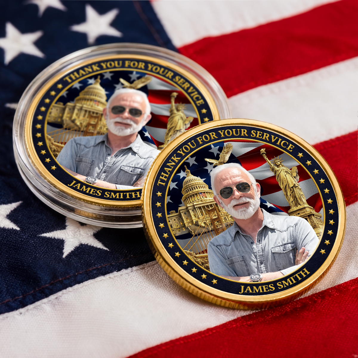 Personalized Alloy Keepsake Coin With Photo Thank You For Your Service Patriotic Display Unique Gift for Service Member