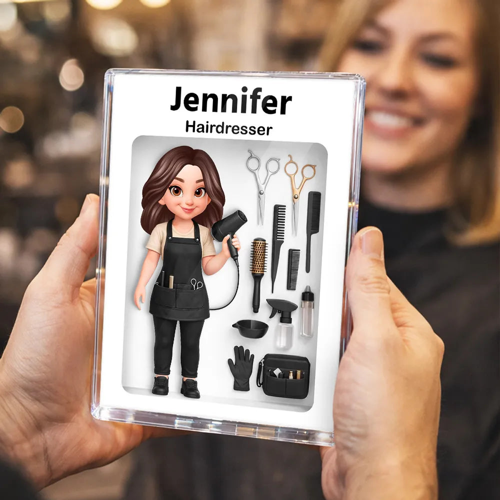 Personalized Rectangle Acrylic Block Plaque Hairdresser Salon Tool Illustration Desk Decor - Unique Gift for a Stylist