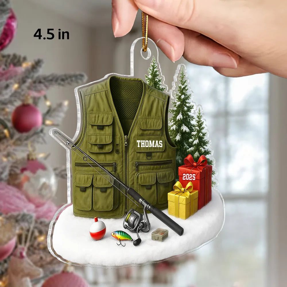 Custom Fishing Vest Ornament for Anglers Xmas Gift