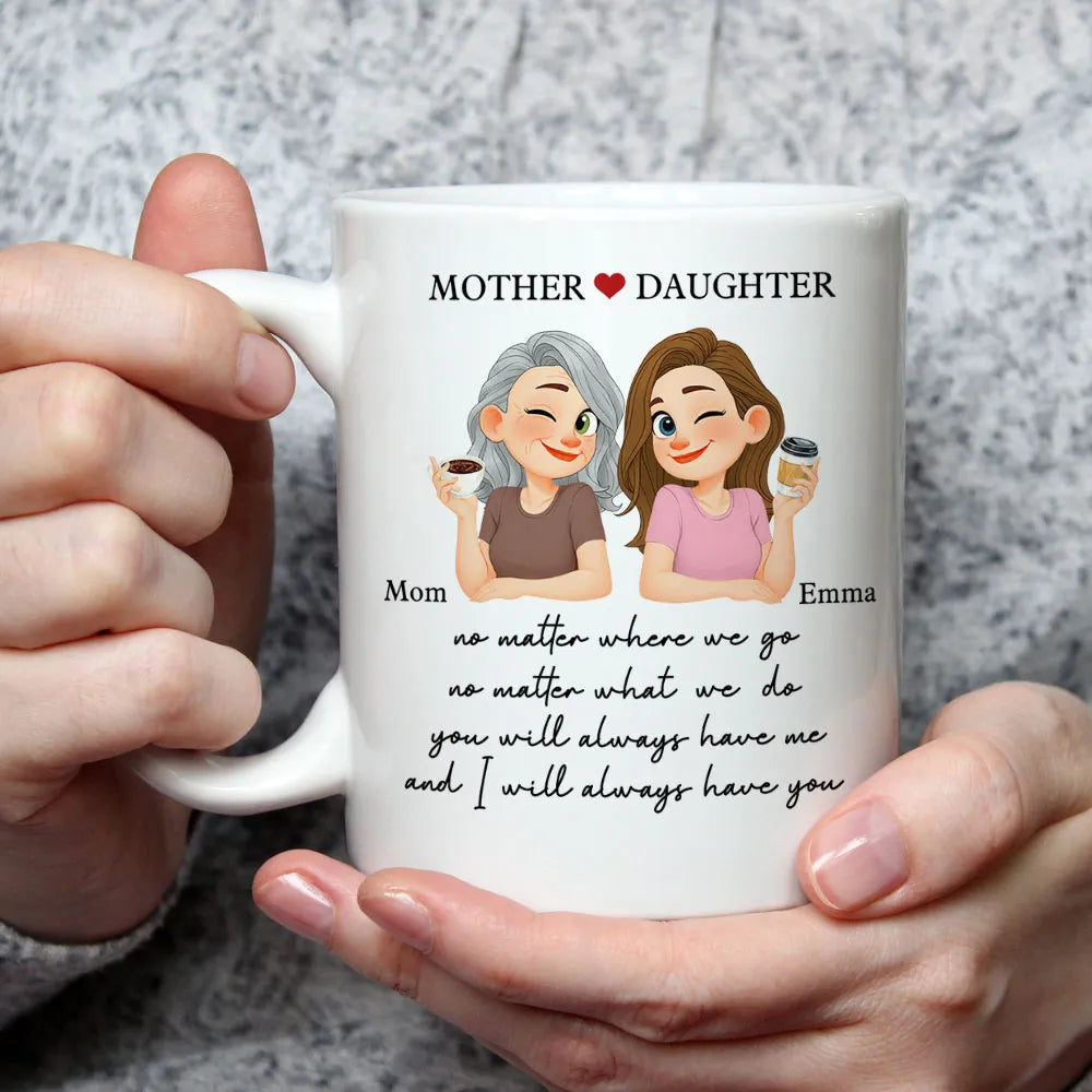 Personalized Mother Daughter Ceramic Mug With Cute Cartoon And Sweet Quote, Unique Gift For Mom From Daughter