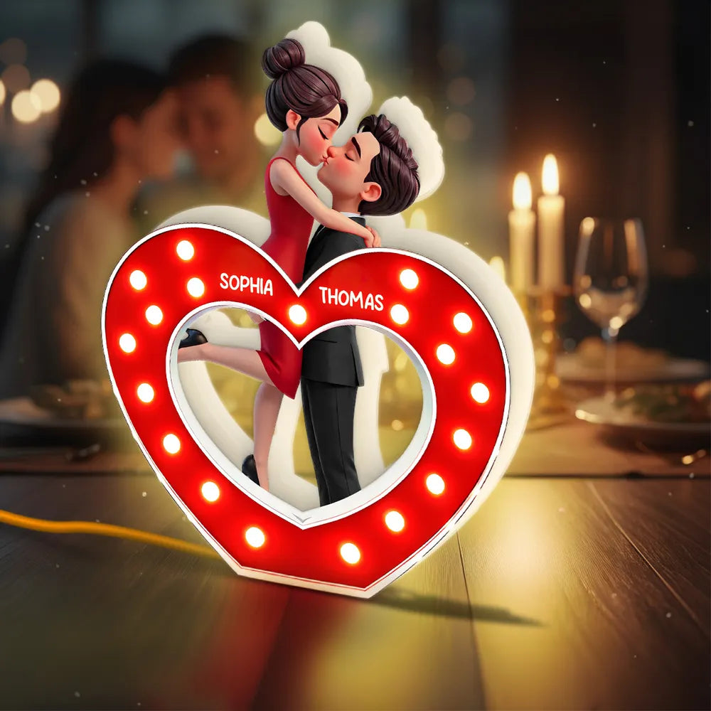 Romantic Heart Couple Hug Acrylic Light Box, Custom Keepsake Night Light for Bookshelf Display, Sweet Gift for Couples