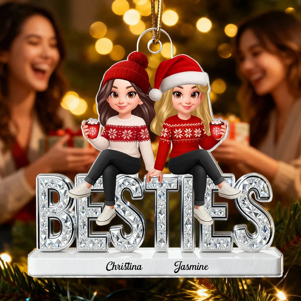 Personalized Acrylic Ornament for Best Friends with Cute Winter Characters, Festive Christmas Decor & Unique Gift