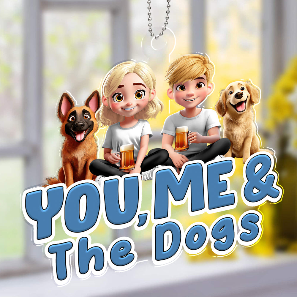 Personalized Acrylic Car Hanger for Couples & Dogs