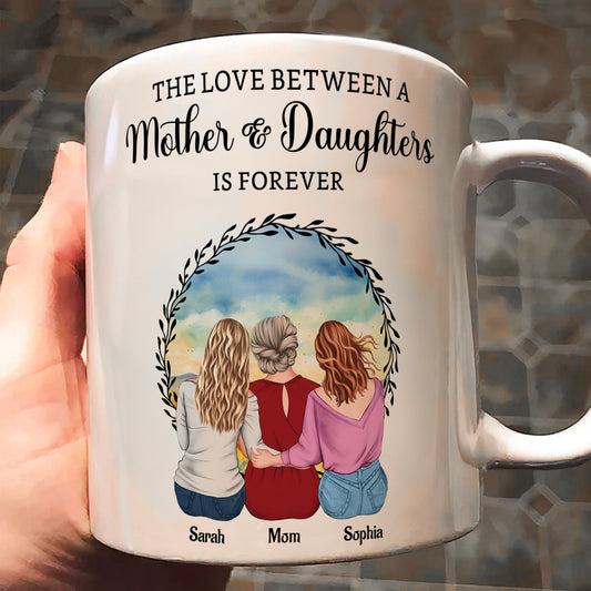“The Love Between a Mother & Daughters” Birth Moon Ceramic Mug, Personalized Gift for Mom or Daughter