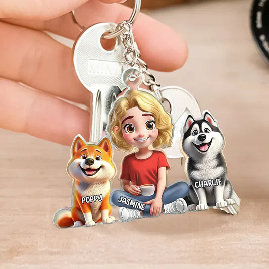 Acrylic Keychain with Pet & Owner Illustration, A Fun and Heartwarming Gift for Everyday Use