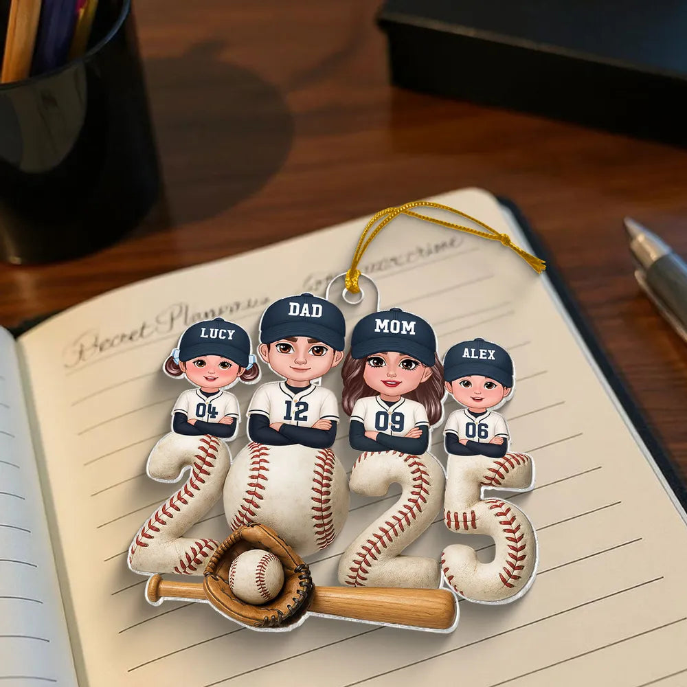Personalized Baseball Family Acrylic Ornament for Christmas Tree, Heartwarming Decor, Unique Gift for Parents and Kids