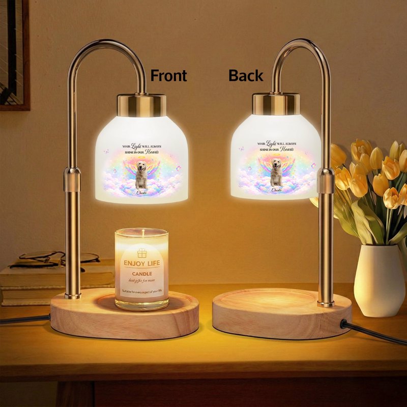 Personalized Pet Memorial Candle Warmer Lamp With Angel Dog Rainbow Clouds, A Unique Sympathy Gift For Dog Lovers