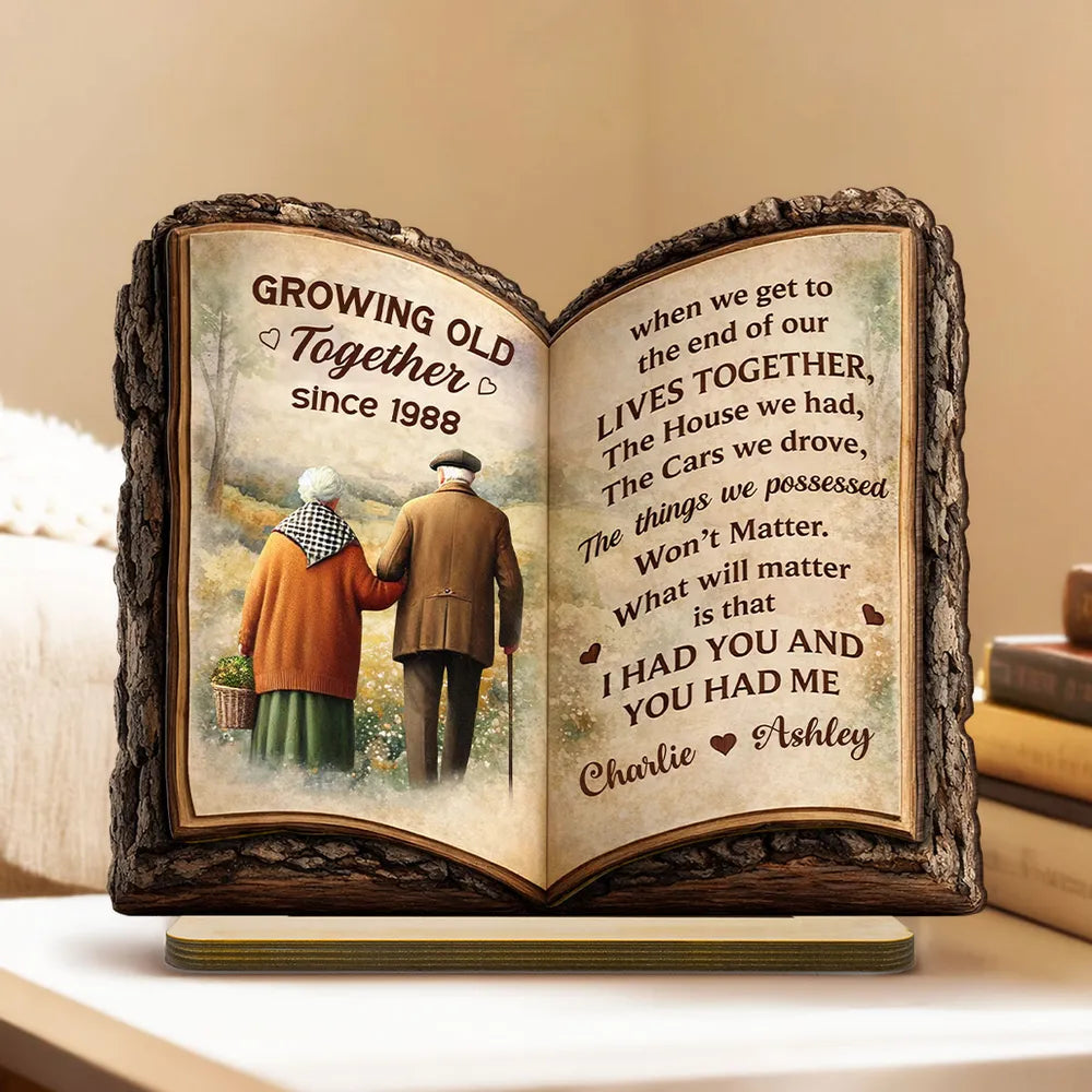 Personalized 2-Layer Wooden Plaque Open Book Couple Walking Together, Heartfelt Keepsake Decor, Unique Gift for Husband & Wife