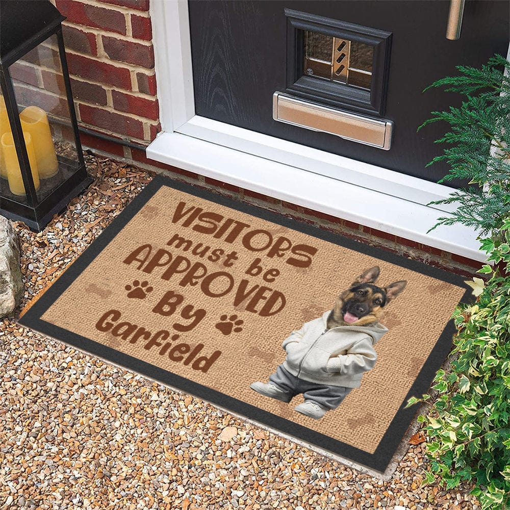 Personalized Dog Doormat – Visitors Must Be Approved By These Pet, Customizable Pet Welcome Mat, Perfect Gift for Dog Lovers, Home Decor for Pet Families