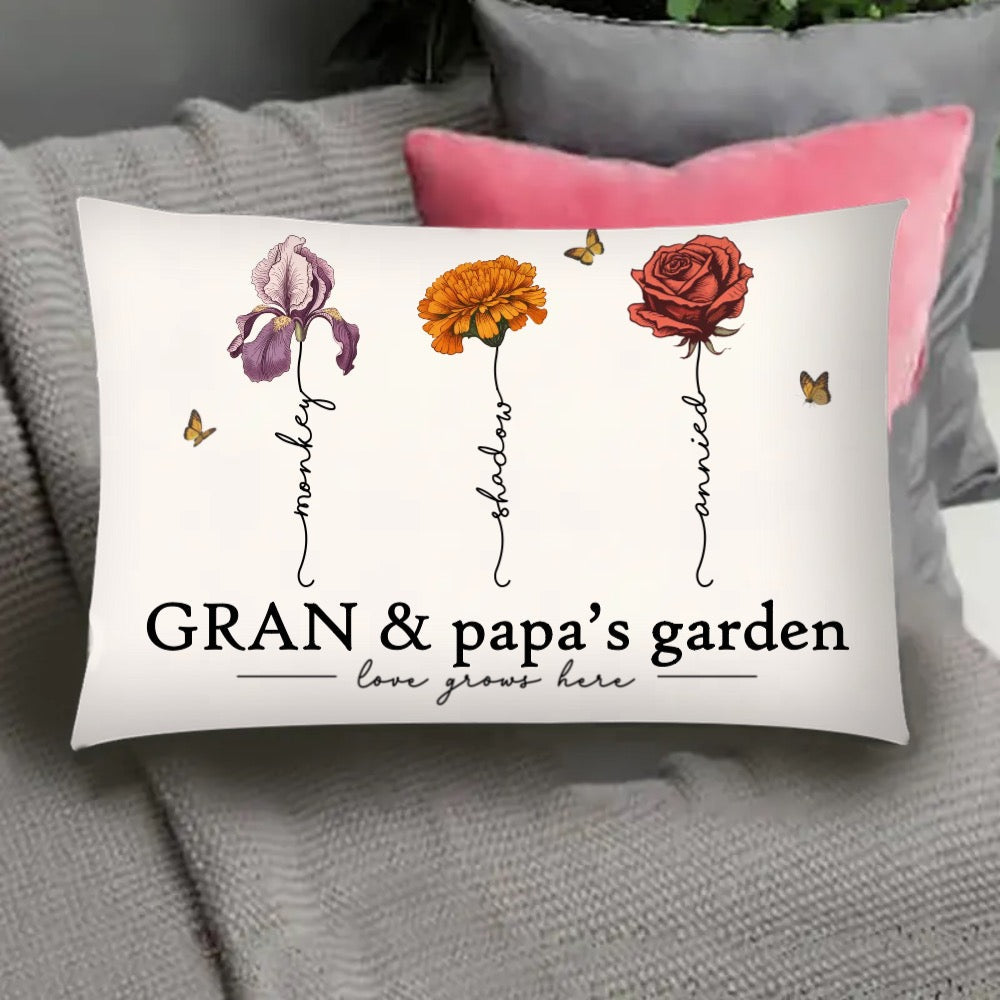 Grandma's Garden Love Grows Here Beautiful Birth Month Flower Gift For Grandma Mom Personalized Pillow or Poster or Canvas, Keychain, Plaque, Wallet Card or Ornament
