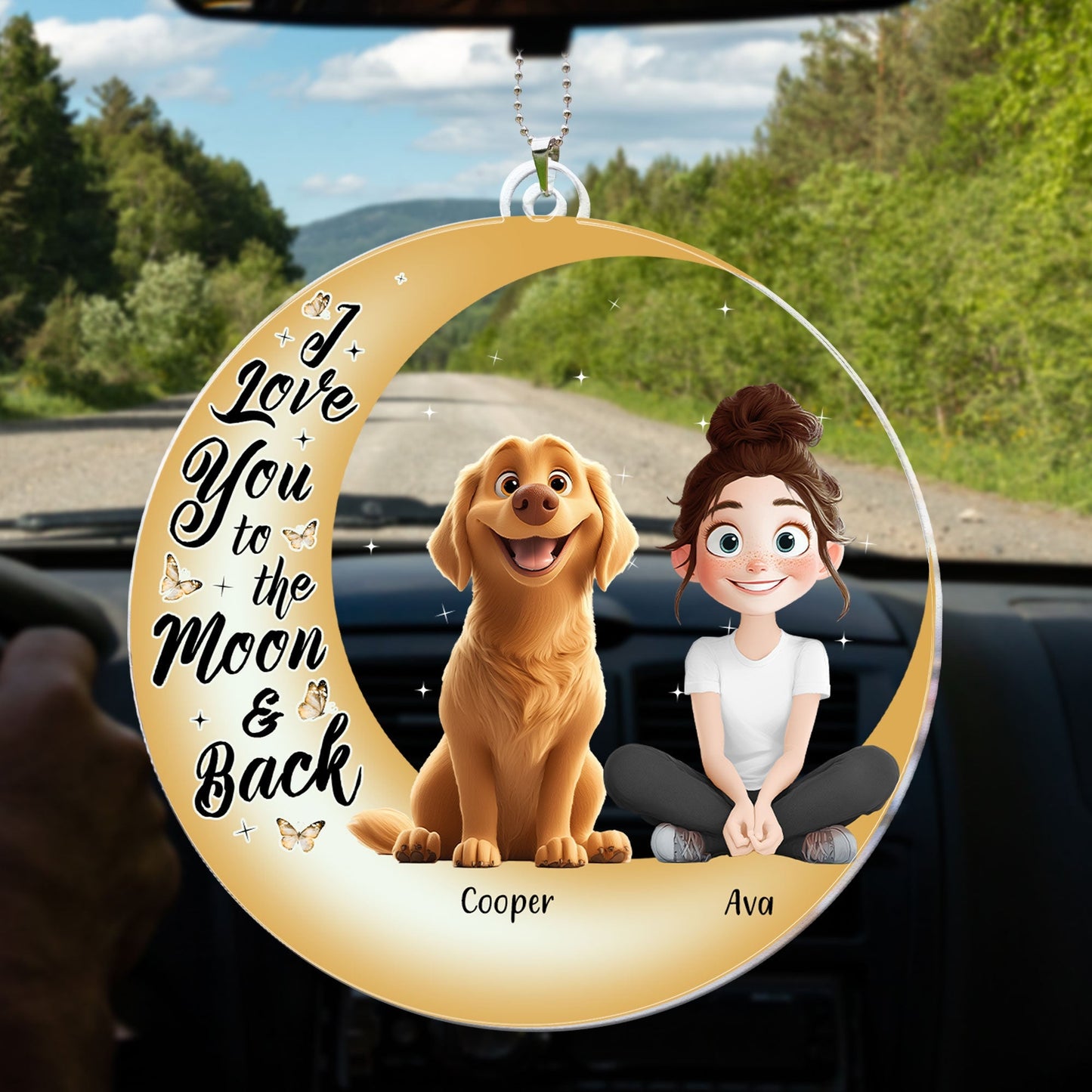I Love You to the Moon and Back – Custom Acrylic Ornament Featuring You and Your Dog – Perfect Gift for Valentine’s Day or Pet Families