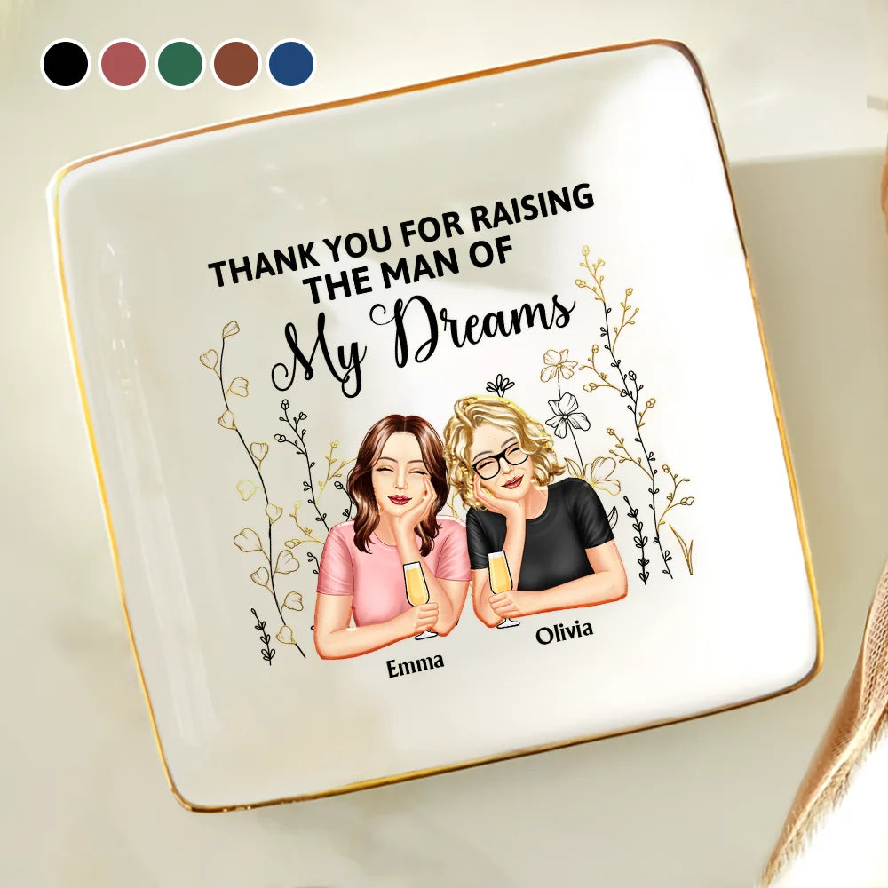 Thank You for Raising Me – Personalized Ceramic Jewelry Dish for Mother with Custom Names, Perfect Gift for Mother’s Day, Birthdays, or Special Occasions