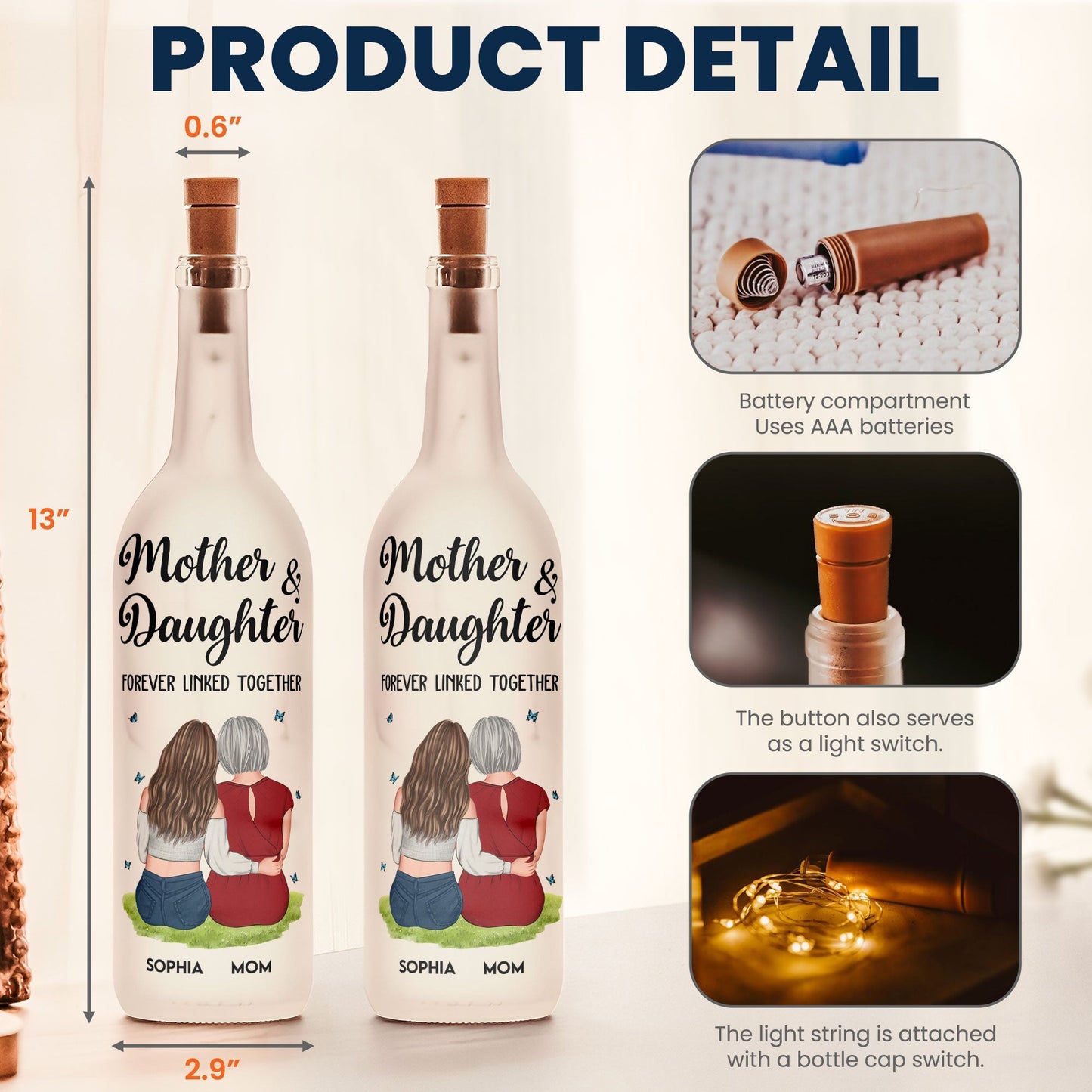 Custom Hugging Figures Bottle Lamp – Mother and Child Forever Bonded Light-Up Gift