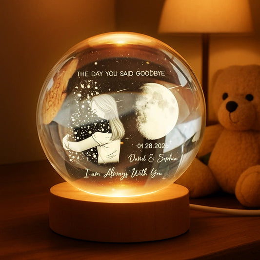 Globe Lamp With Moon & Goodbye Quote - Personalized Remembrance Gift That Glows Warm