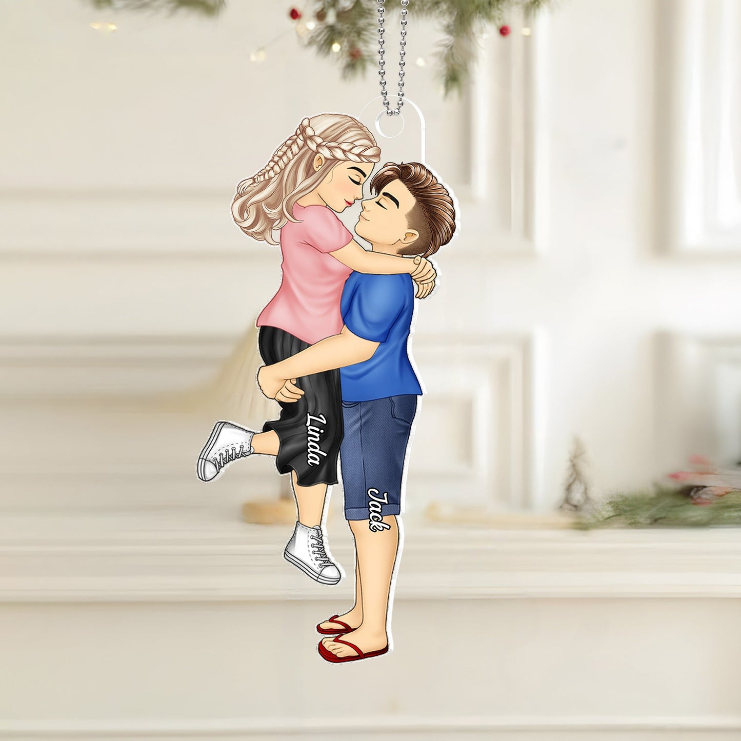 Romantic Couple Kissing - Personalized Acrylic Car Hanger for Anniversary Gift