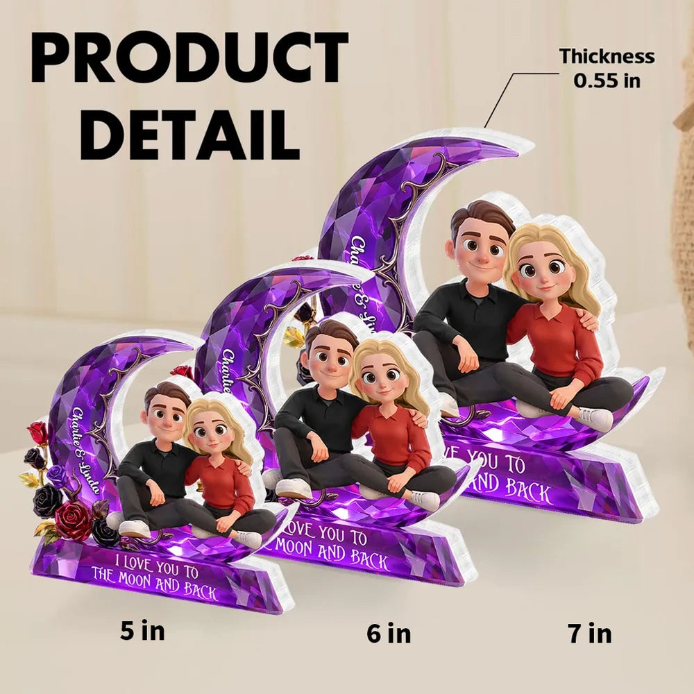 Personalized Shaped Acrylic Block Plaque Moon Couple Decor 'I Love You to the Moon and Back' Unique Romantic Gift