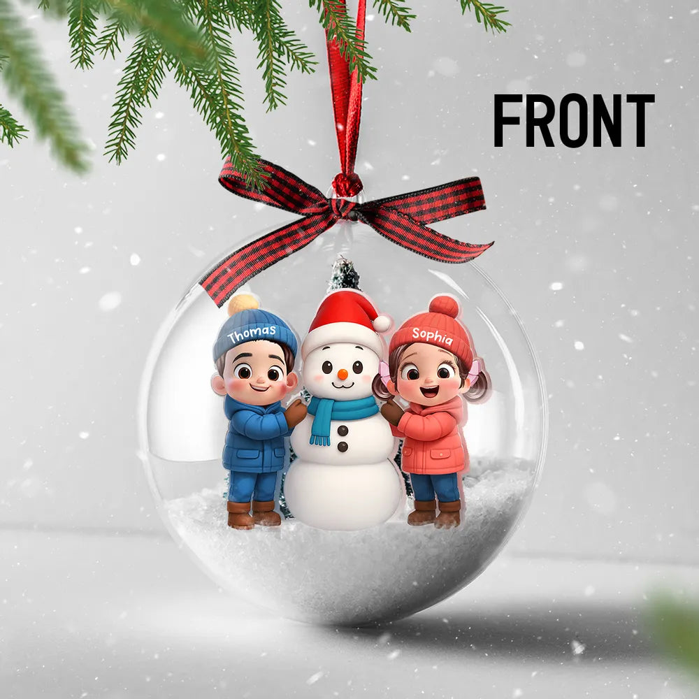 Snow Globe Ornament - Cute 3D Snowman Scene in Clear Acrylic, Easy to Hang, unique gift for Kids & Grandkids