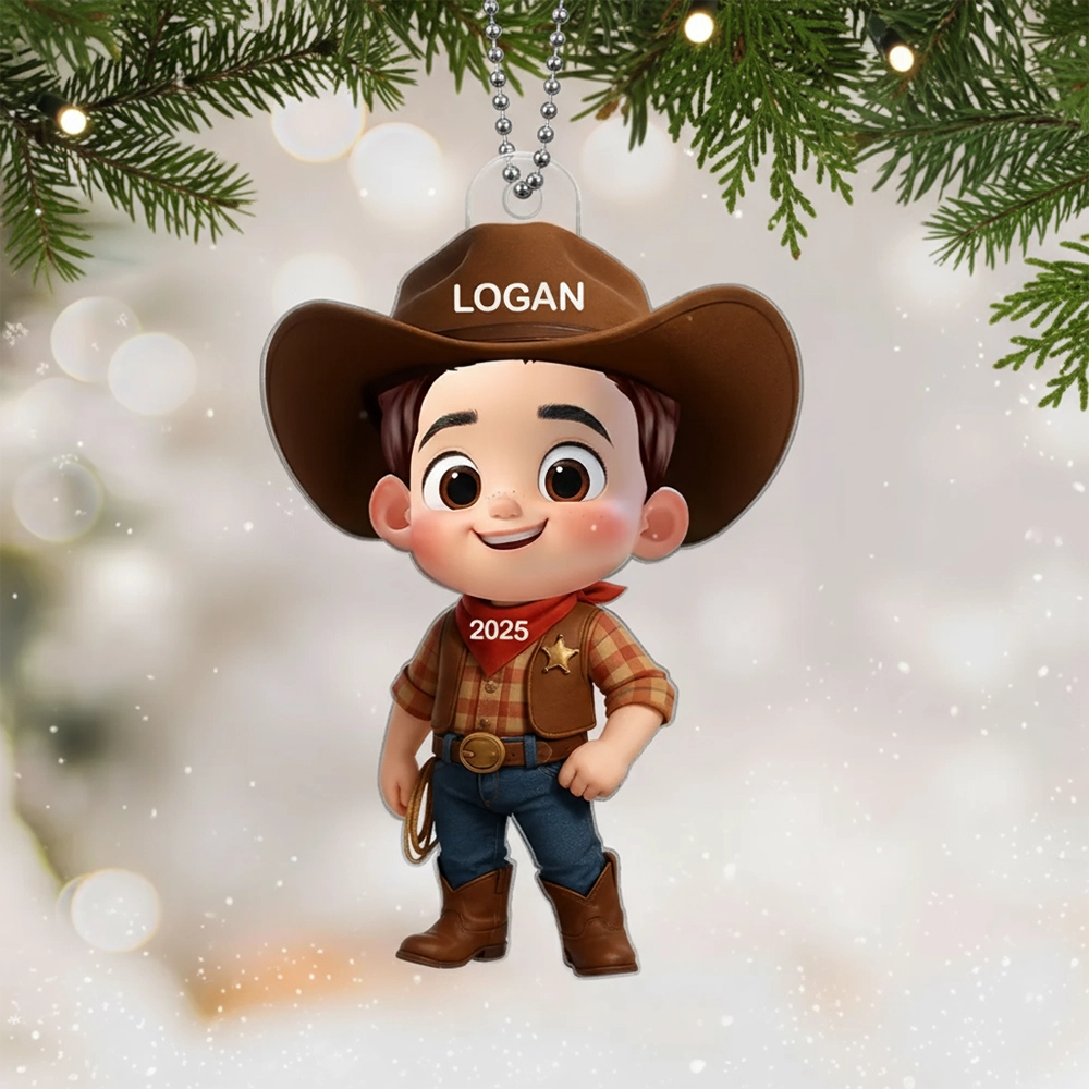 Personalized Cowboy Acrylic Ornament, Ideal Holiday Decoration and Gift for Kids