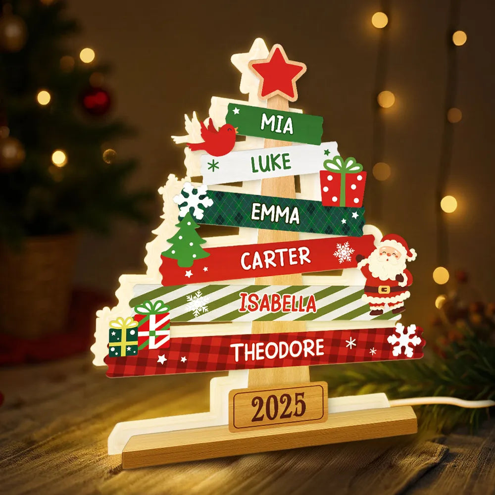 Acrylic Light Box Christmas Tree Sign for Families – Warm Fireplace Décor, customizable glow, heartwarming keepsake, perfect gift for holiday gatherings