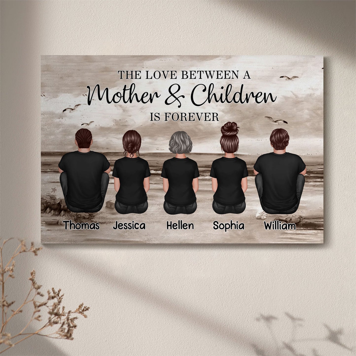 Mother & Daughters Beach Back View – Personalized Poster, Sentimental Decor for Valentine's Day or Mother's Day