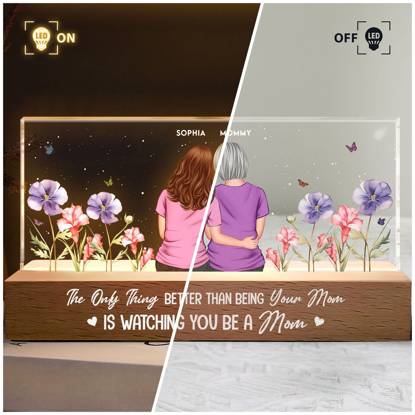 Personalized LED Plaque for Mom-to-Be with Back Hug Design