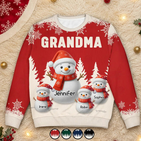 Personalized Grandma Printed Sweatshirt with Cute Snowman Grandkids, Cozy Christmas Gift for Nana
