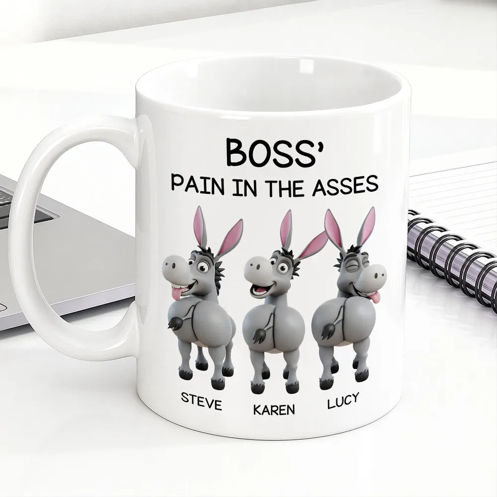 Funny Personalized White Ceramic Mug for Boss – Custom Cartoon Donkey Team, Unique Office Gift for Coworkers, Hilarious Value-Priced Present