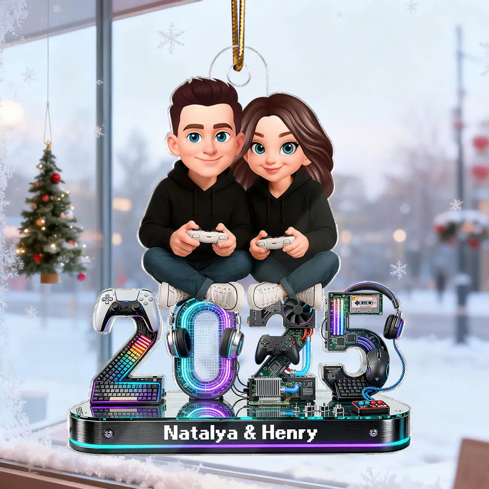 Personalized Gaming Couple Acrylic Ornament Christmas Decor, Cute Gamer Couple Keepsake, Unique Gift for Boyfriend or Girlfriend