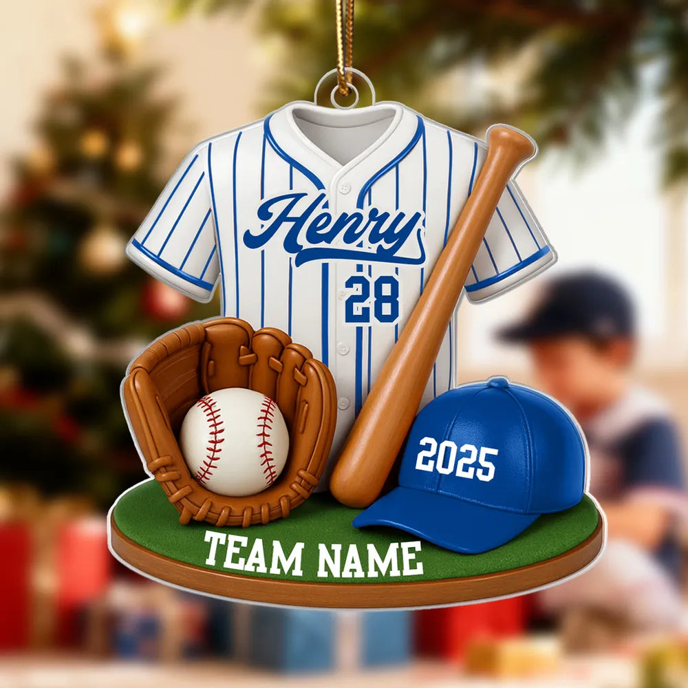 Personalized Baseball Jersey & Gear Ornament – Custom Name, Number & Team, Perfect Christmas Gift for Players and Fans