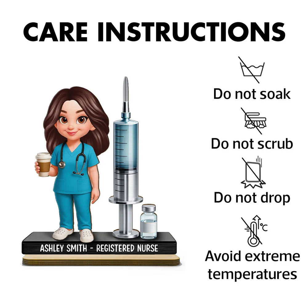 Personalized 2-Layer Wooden Plaque Nurse Figurine with Scrubs & Stethoscope - Unique Gift for Nurses