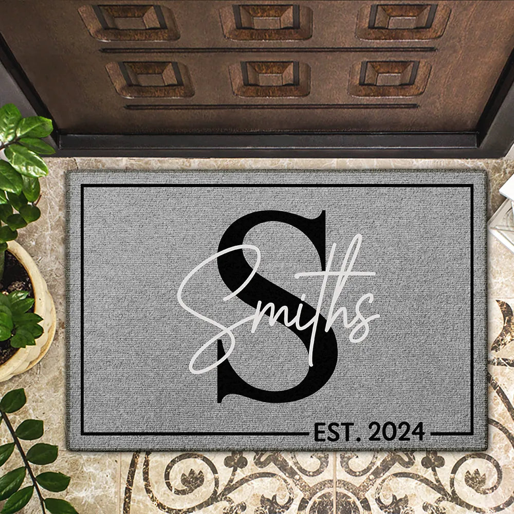 Personalized Family Name Doormat - Custom Monogram Entrance Doormat - Housewarming Gift for Homeowners